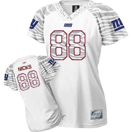 Giants #88 Hakeem Nicks White Women's Zebra Field Flirt Stitched NFL Jersey